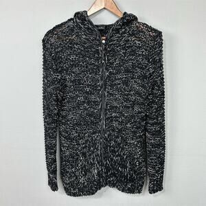 BCBGMAXAZRIA Hooded Cardigan Sweater Black Size M Chunky‎ Open Knit Edgy Artsy